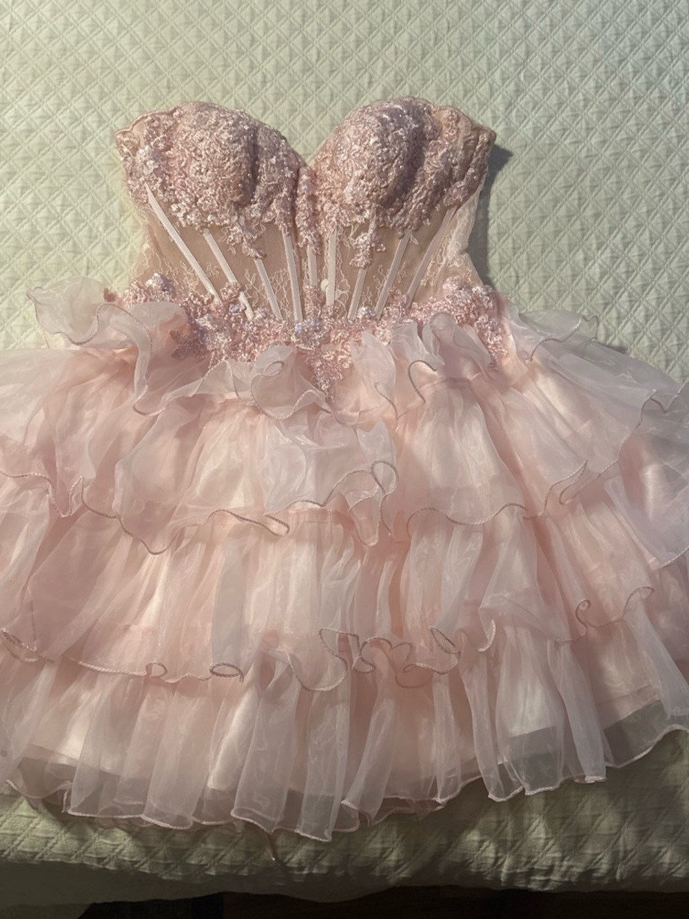 Pink Lace & Ruffle Corset Party Dress